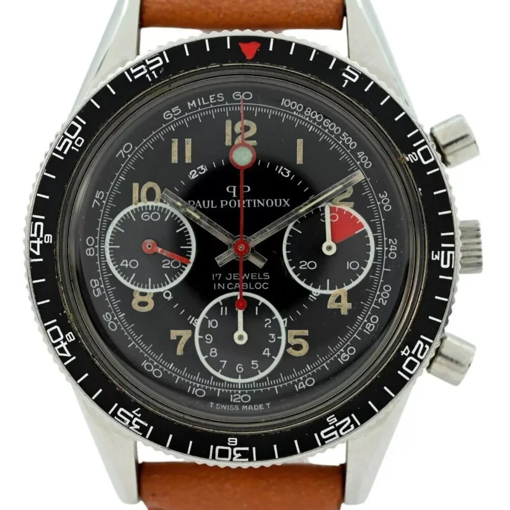 Vintage 1960's Paul Portinoux 39mm Mechanical 17J Chronograph Watch Valjoux 7736